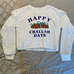 NWOT Happy Challah Days cropped white pullover sweater. Medium. Shabbat. Jewish.